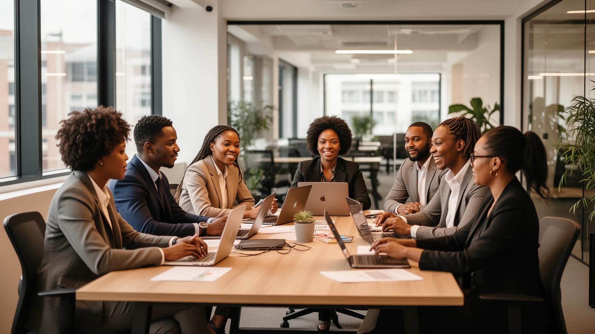 Diverse South African business team in a modern office
